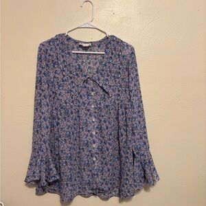 Free People Multicolor Floral Button-Down Blouse